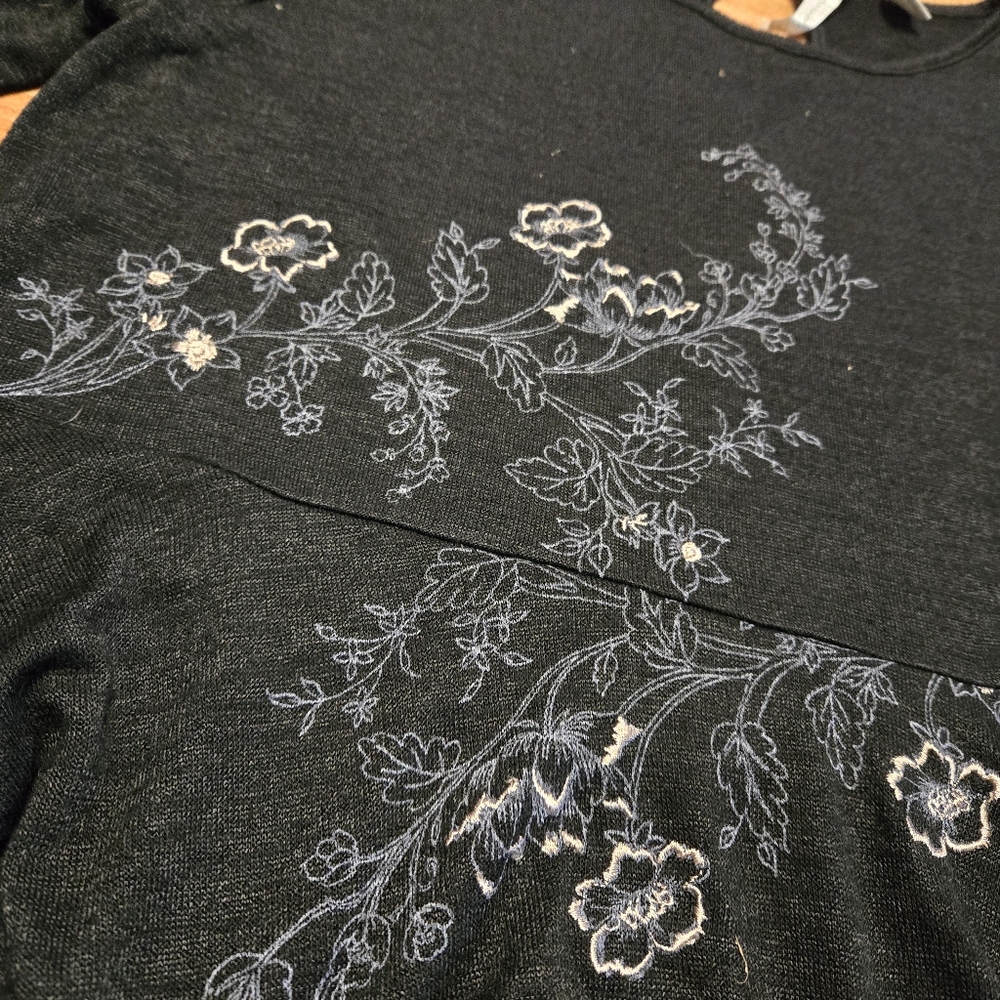 LC Lauren Conrad Charcoal Floral Embroidered Blouse - Picture 2 of 5